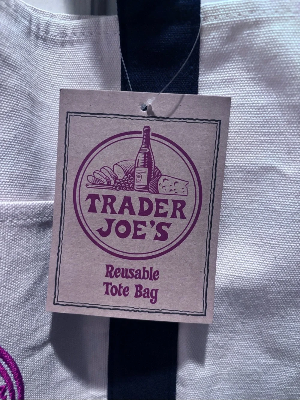White and Navy Trader Joe’s Canvas Tote Bag- large